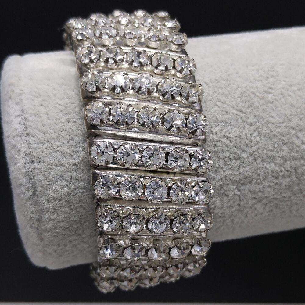 Vintage Wide Clear Rhinestone Expansion Bracelet 1950s Glam